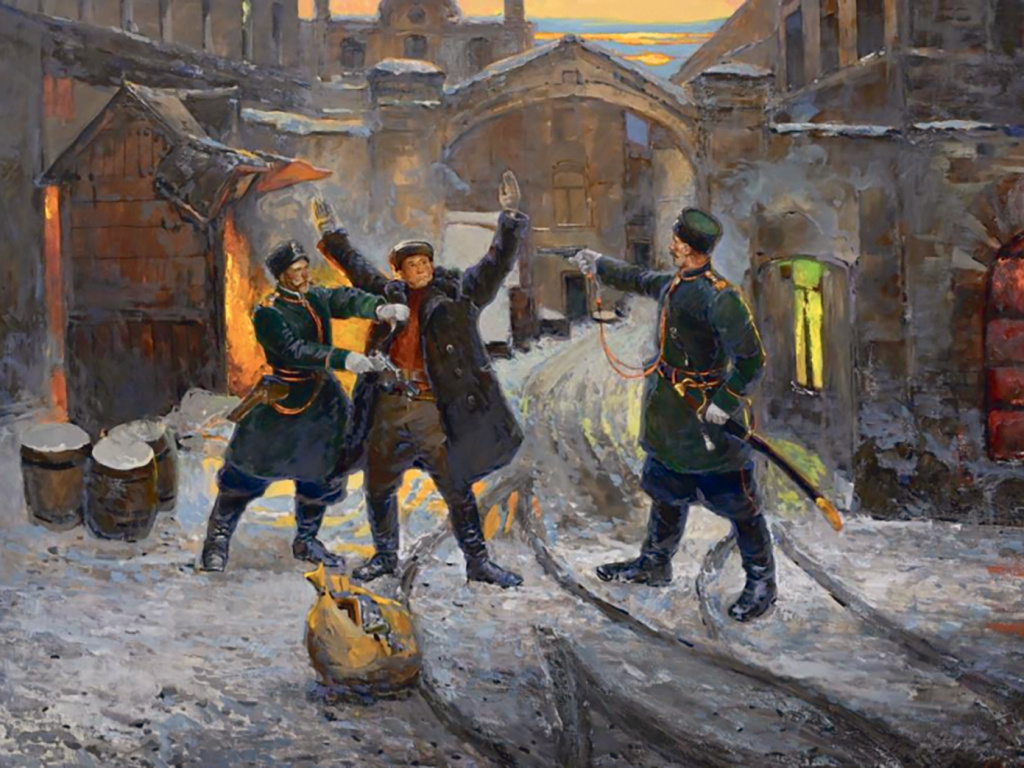 ФОТО: Юрия Лукиянчука / Картина Сергея Олейникова «Задержание вора-домушника Яньки Кузнецова городовым Лахмоткиным в Певческом переулке Москвы в 1899 г.»